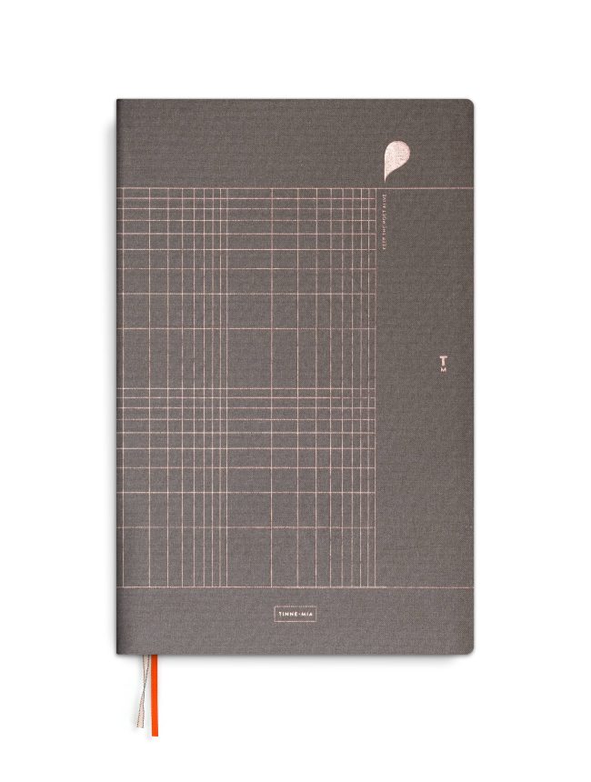 Linen notebook A4 -  Grey with Pink Foil